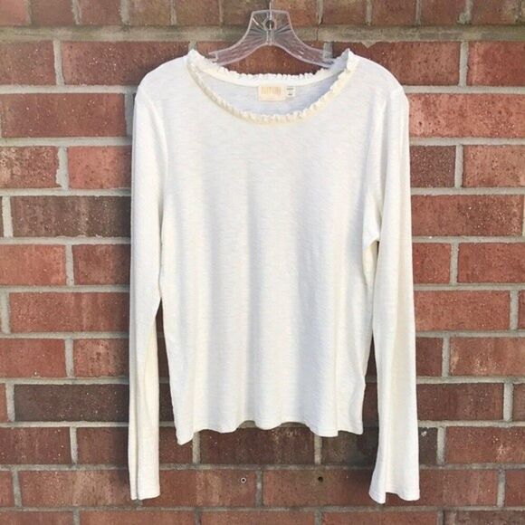 Nation LTD Long Sleeve Off White Ruffle Neck T-Shirt sz Large - Picture 1 of 11